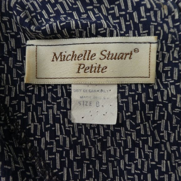 Vintage Secretary Pinup Dress Midi Navy White Geo Peplum Back Zipper USA SP - Picture 7 of 8